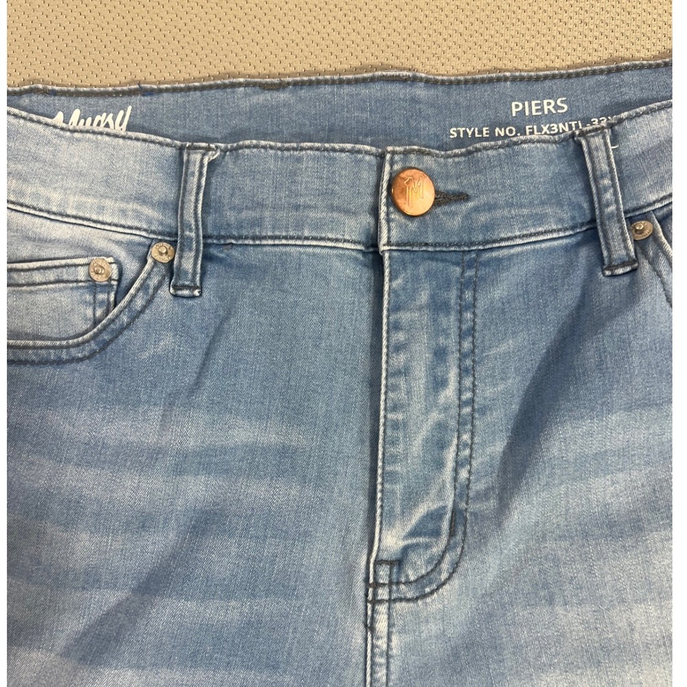 Mugsy Piers Jeans Mens 33x32 Blue Light Wash Stretch Denim Slim Straight FLX3NTL - Picture 6 of 9